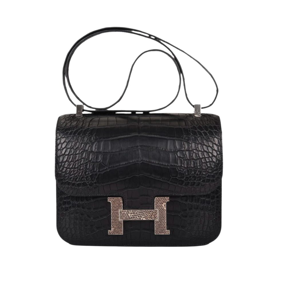 HRMS Constance 24 Matte Black Alligator Palladium Hardware - fashionupstore1