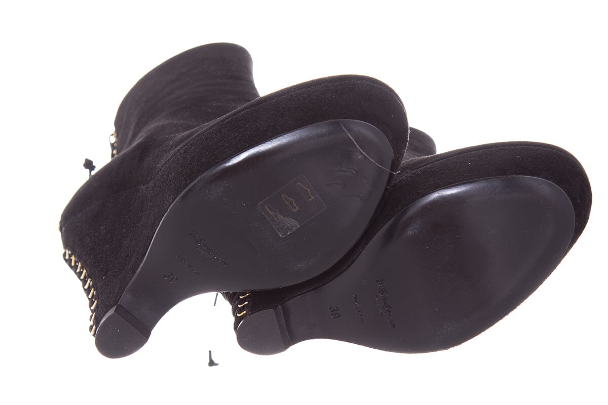 YSL Black Lace Back Detail Boots SZ 39 - fashionupstore1