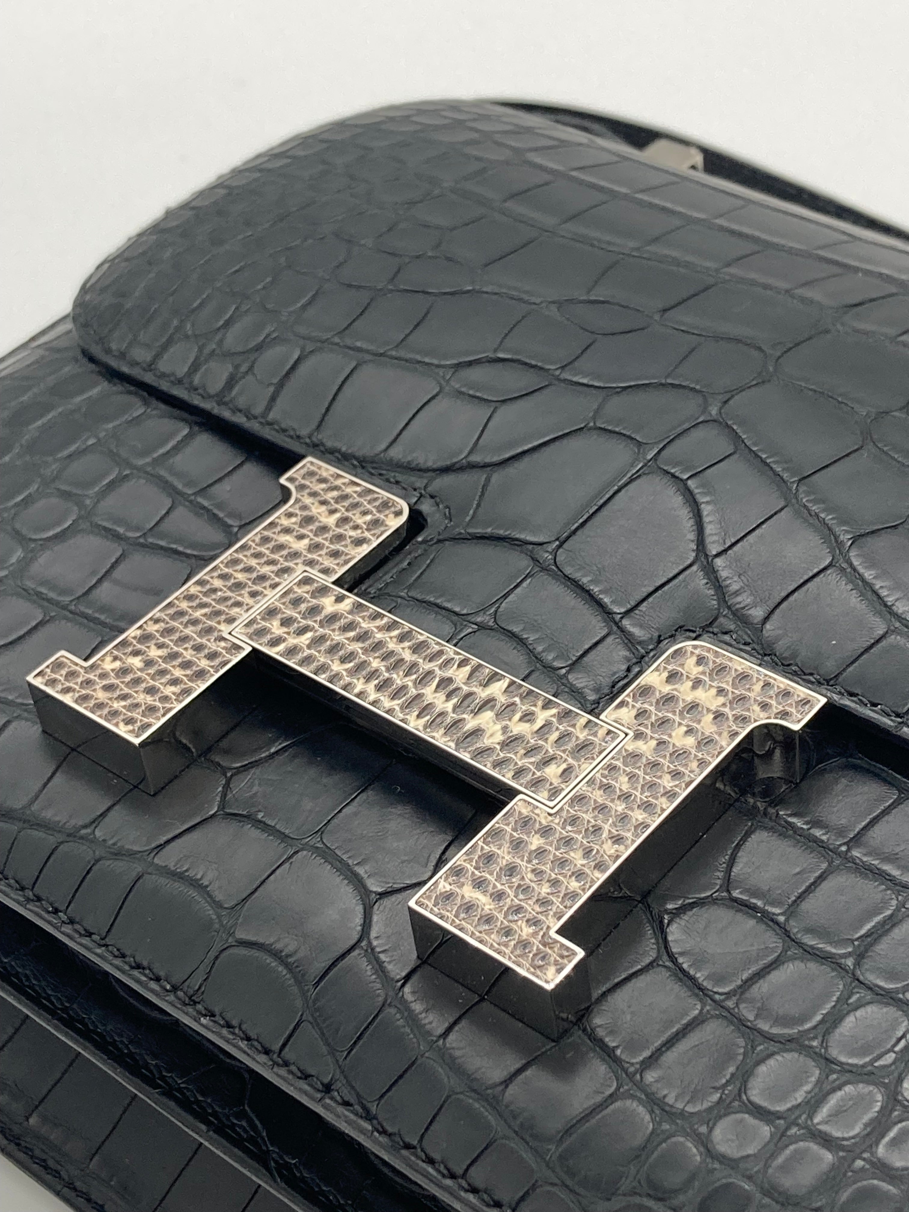 HRMS Constance 24 Matte Black Alligator Palladium Hardware - fashionupstore1