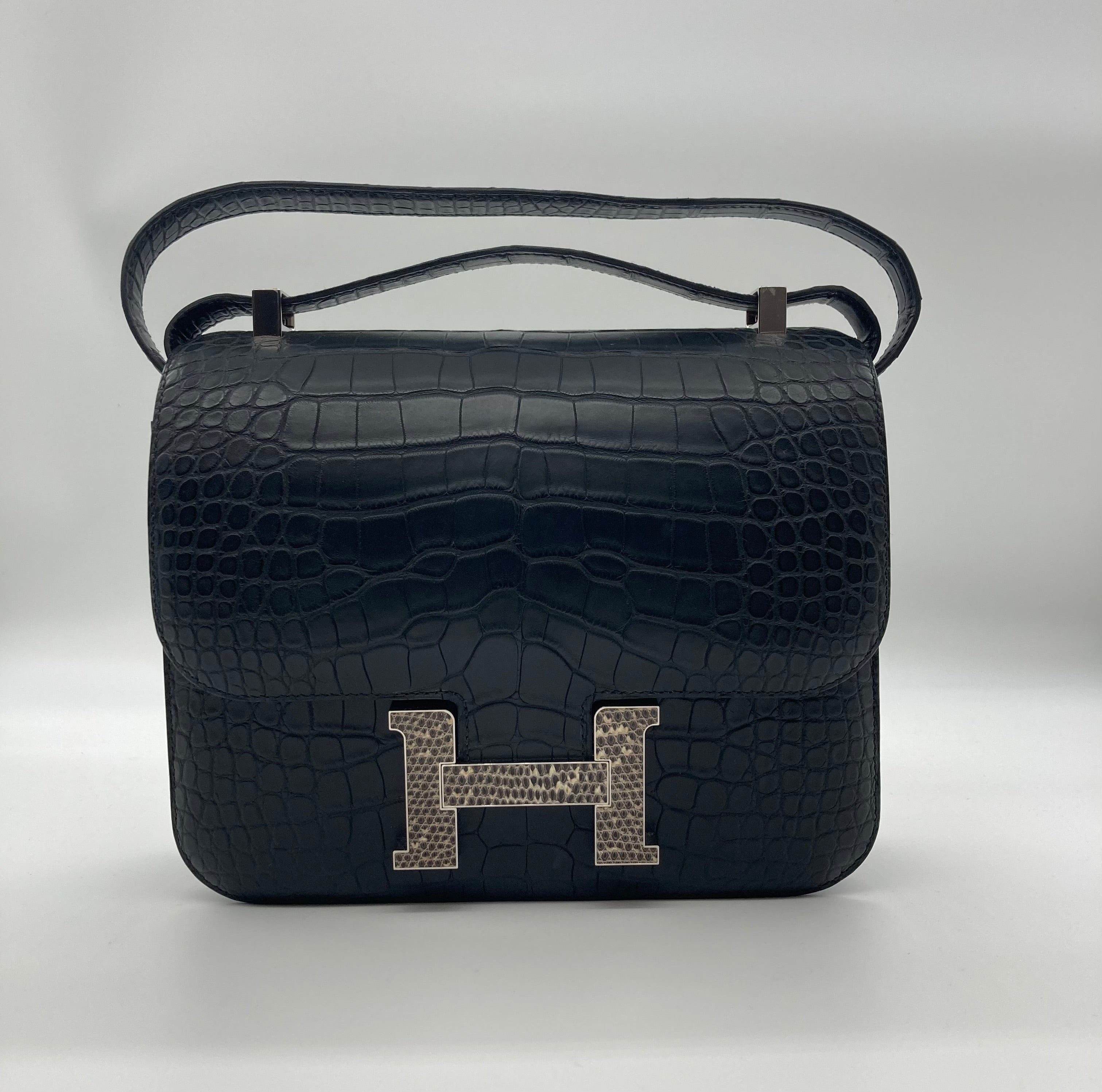 HRMS Constance 24 Matte Black Alligator Palladium Hardware - fashionupstore1