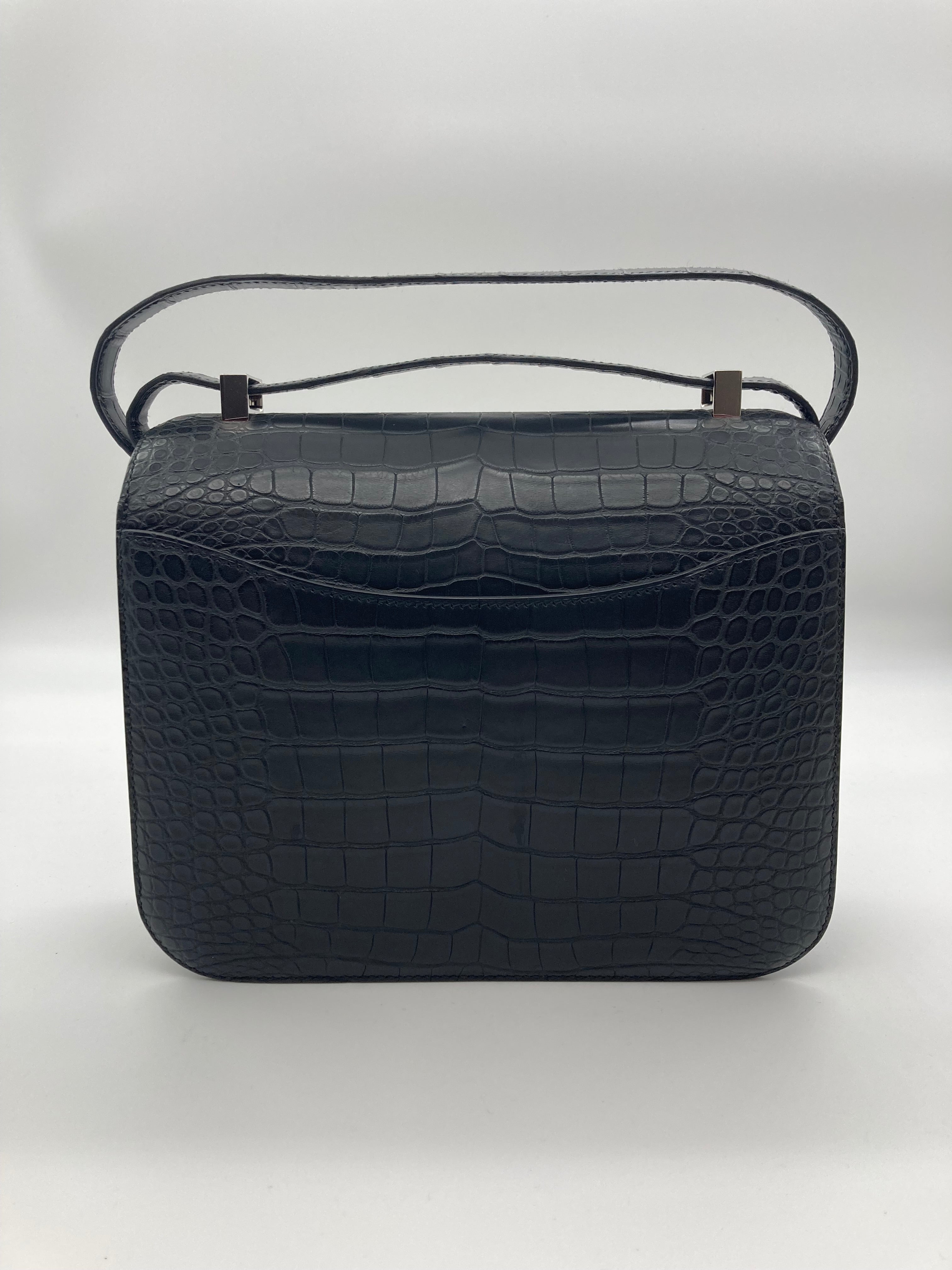 HRMS Constance 24 Matte Black Alligator Palladium Hardware - fashionupstore1