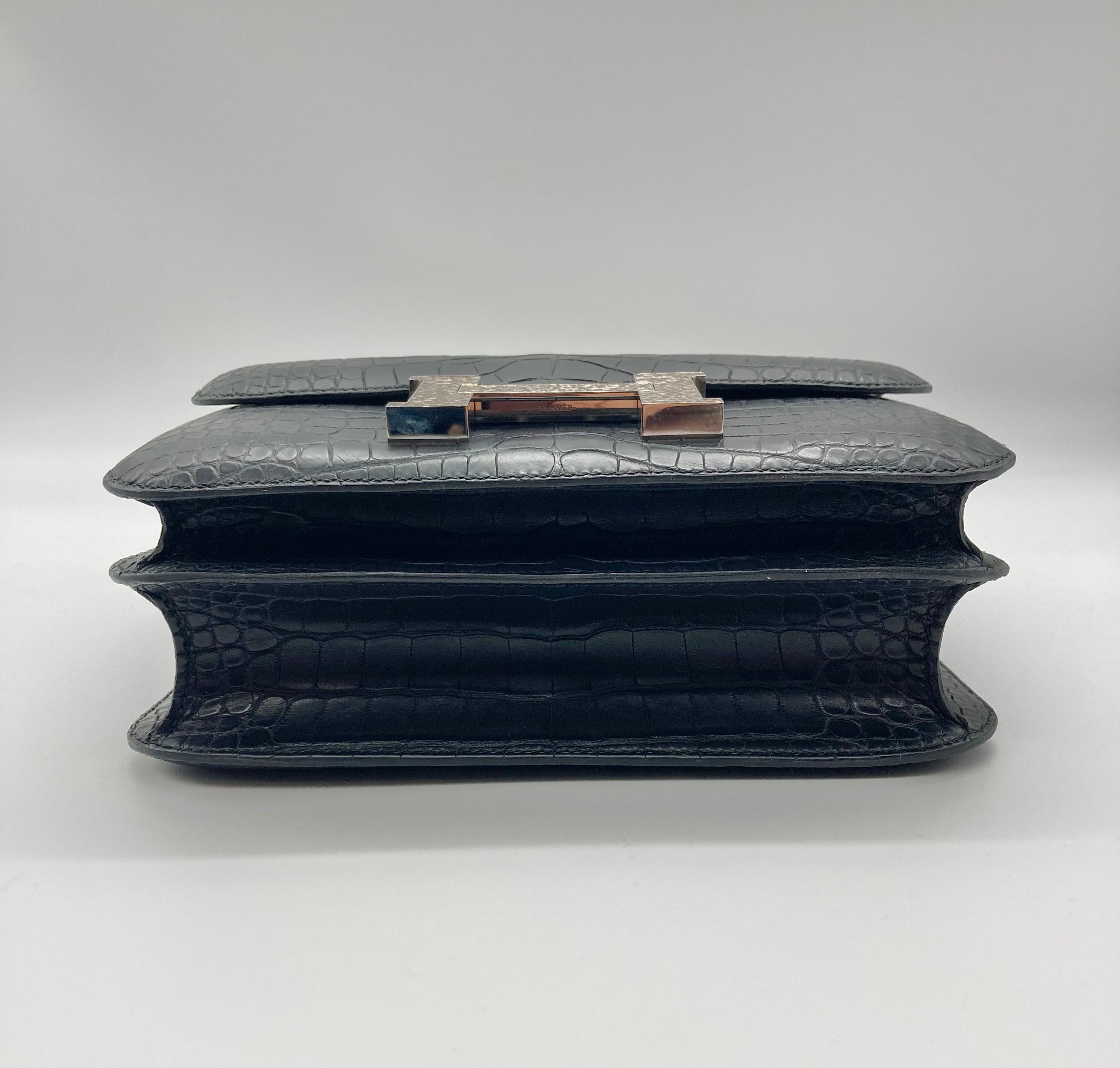 HRMS Constance 24 Matte Black Alligator Palladium Hardware - fashionupstore1