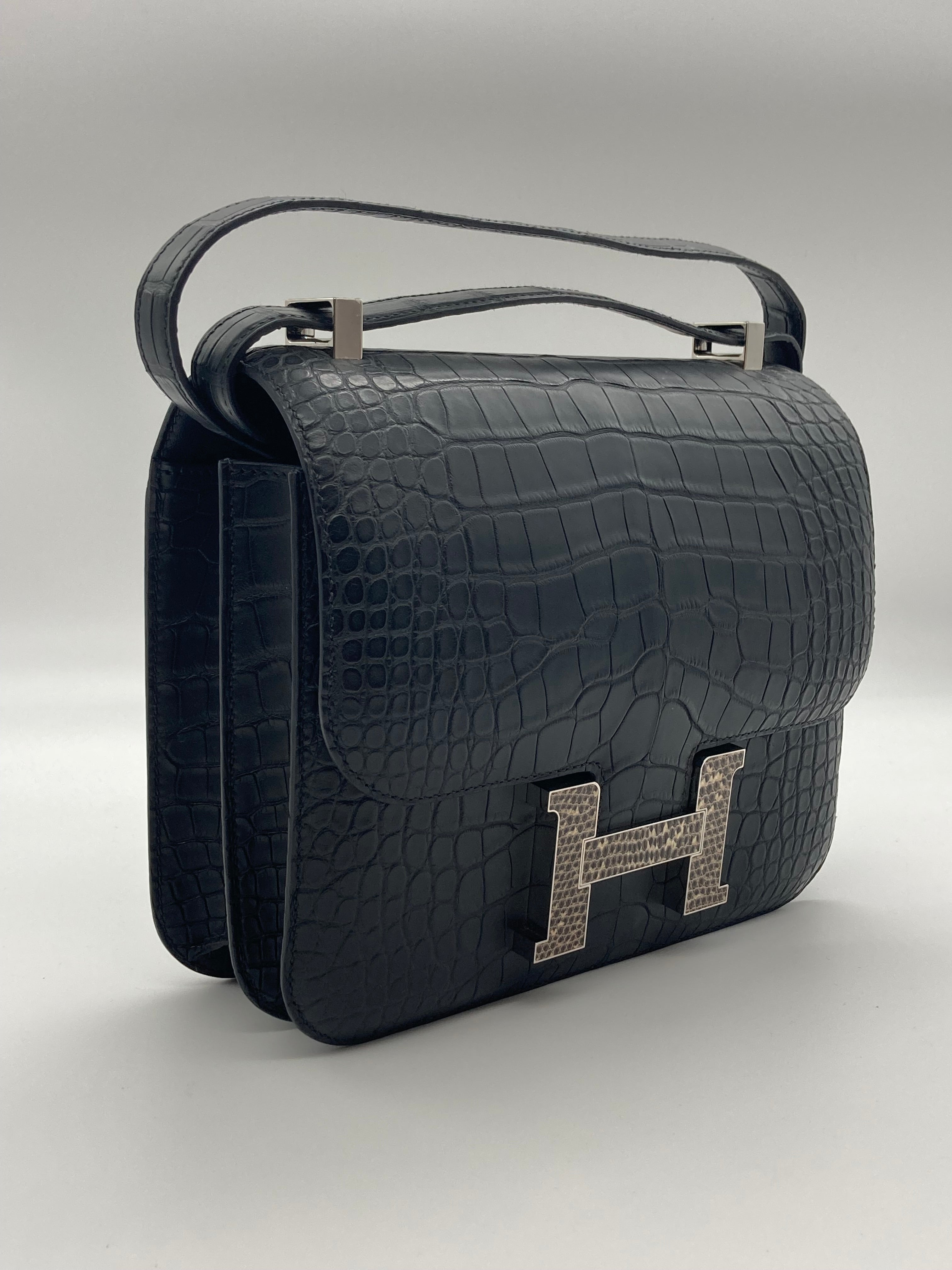 HRMS Constance 24 Matte Black Alligator Palladium Hardware - fashionupstore1