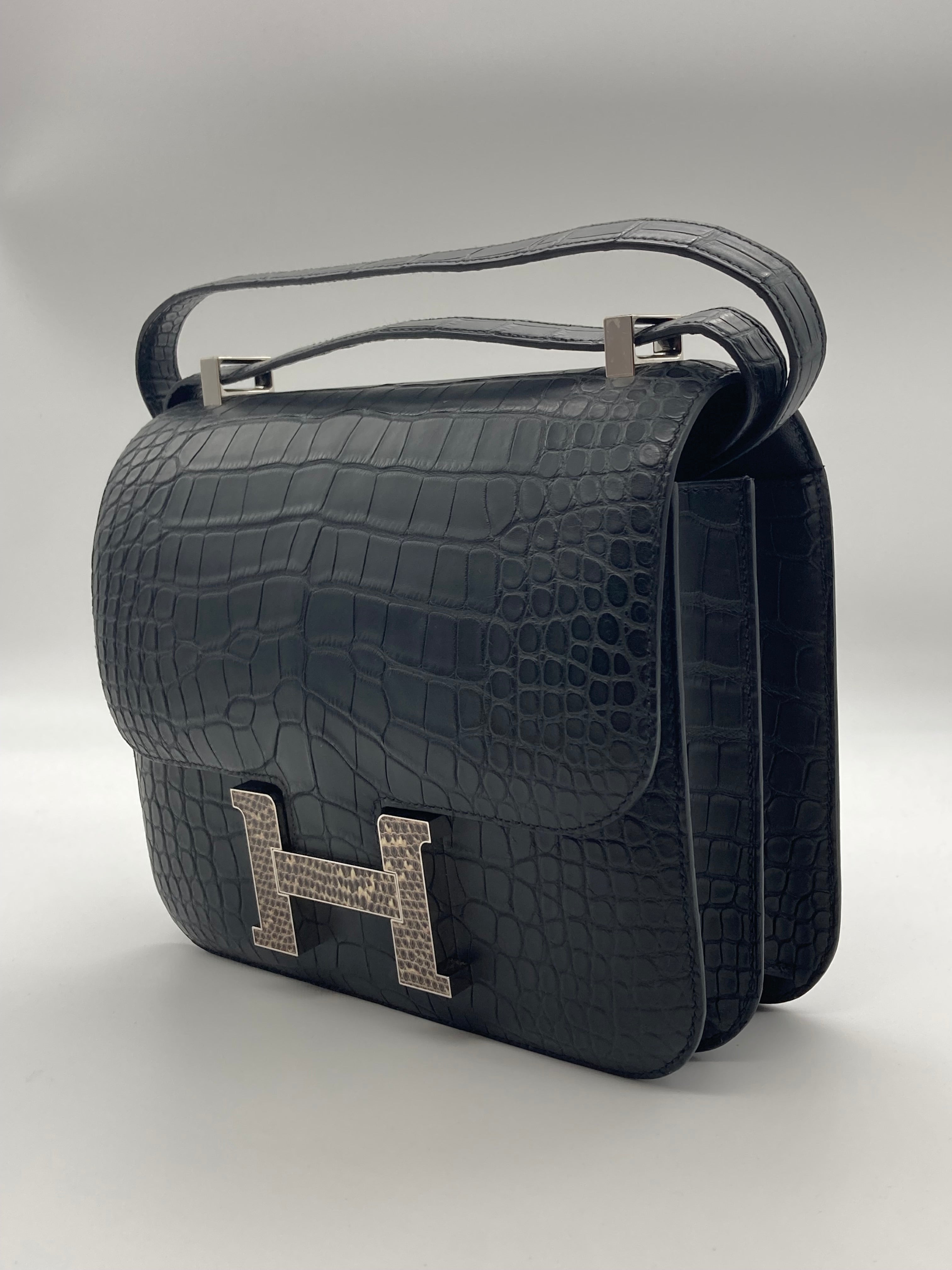 HRMS Constance 24 Matte Black Alligator Palladium Hardware - fashionupstore1