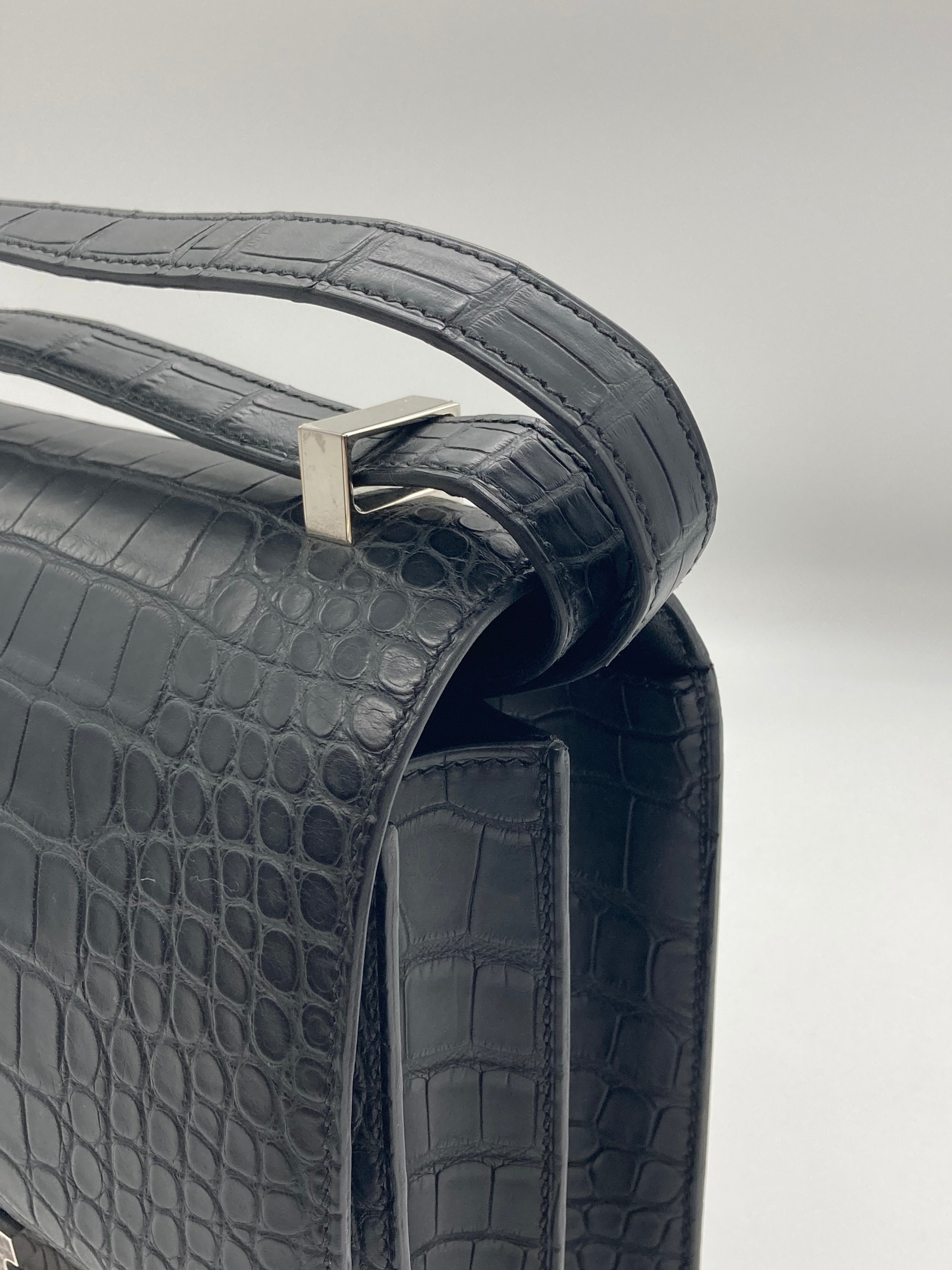 HRMS Constance 24 Matte Black Alligator Palladium Hardware - fashionupstore1