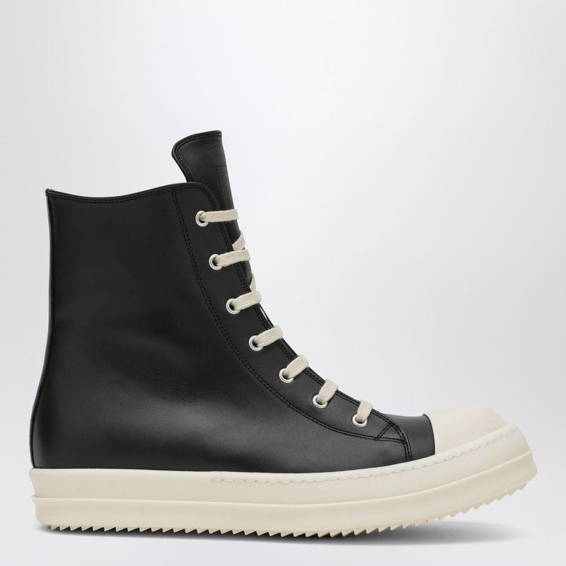 HIGH BLACK/WHITE LEATHER TRAINER - fashionupstore1