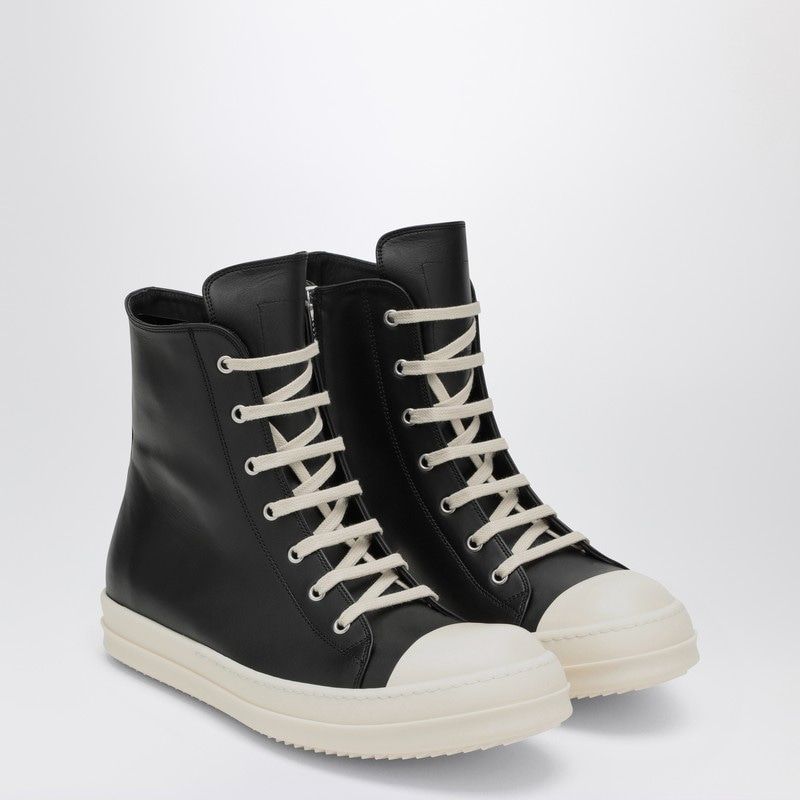 HIGH BLACK/WHITE LEATHER TRAINER - fashionupstore1
