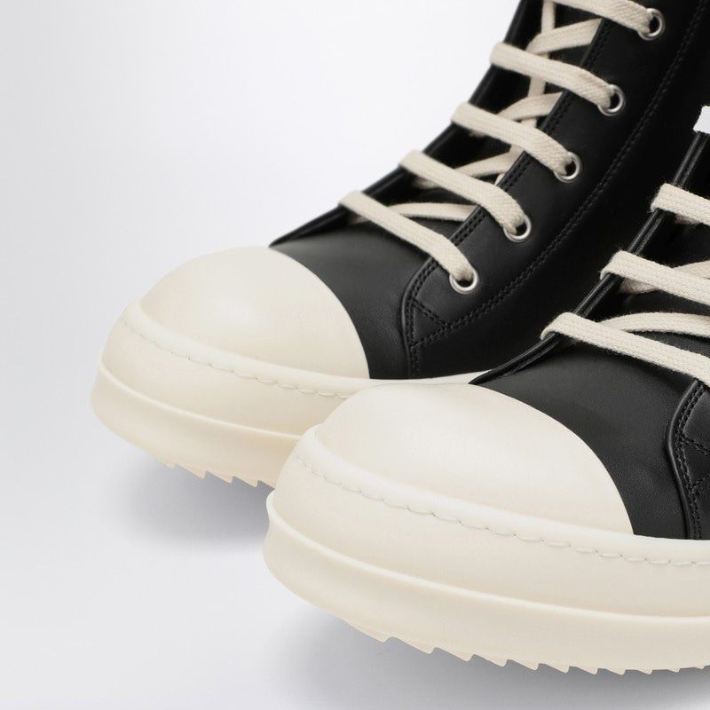 HIGH BLACK/WHITE LEATHER TRAINER - fashionupstore1