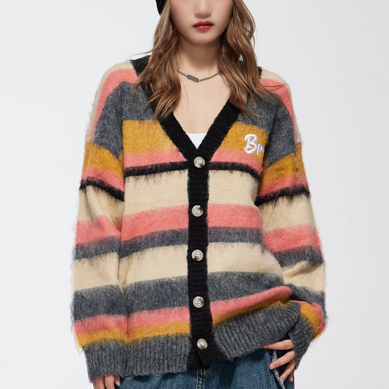 1984® Mohair Striped Cardigan Sweater - fashionupstore1