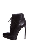 Yves Saint Laurent Black Leather Lace-Up Pointed-Toe Boots SZ 39 - fashionupstore1