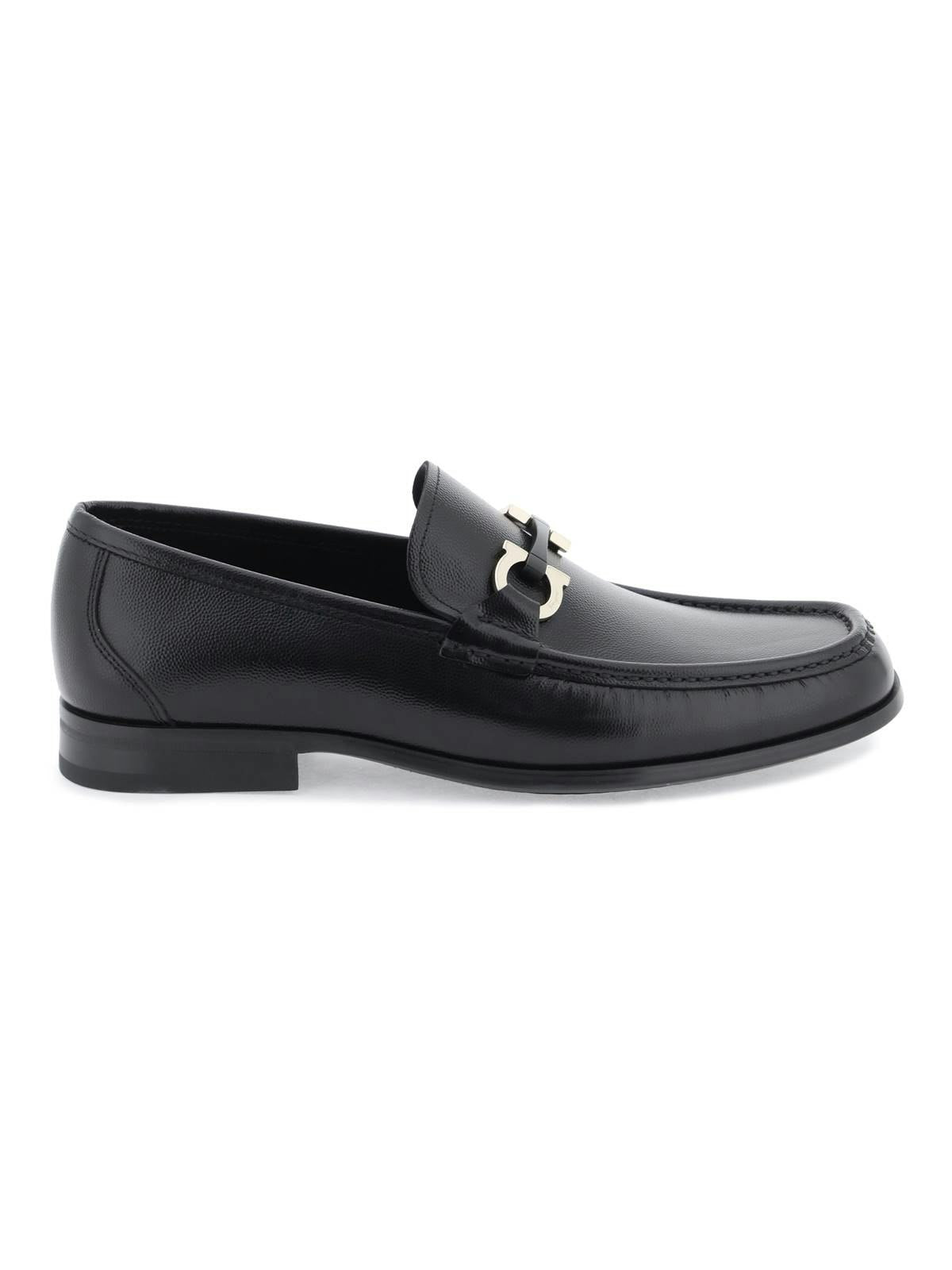 SALVATORE GRAINED LEATHER LOAFERS WITH GANCINI - fashionupstore1