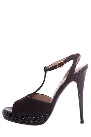 YSL Dark Brown Suede Platform Heels SZ 41 - fashionupstore1