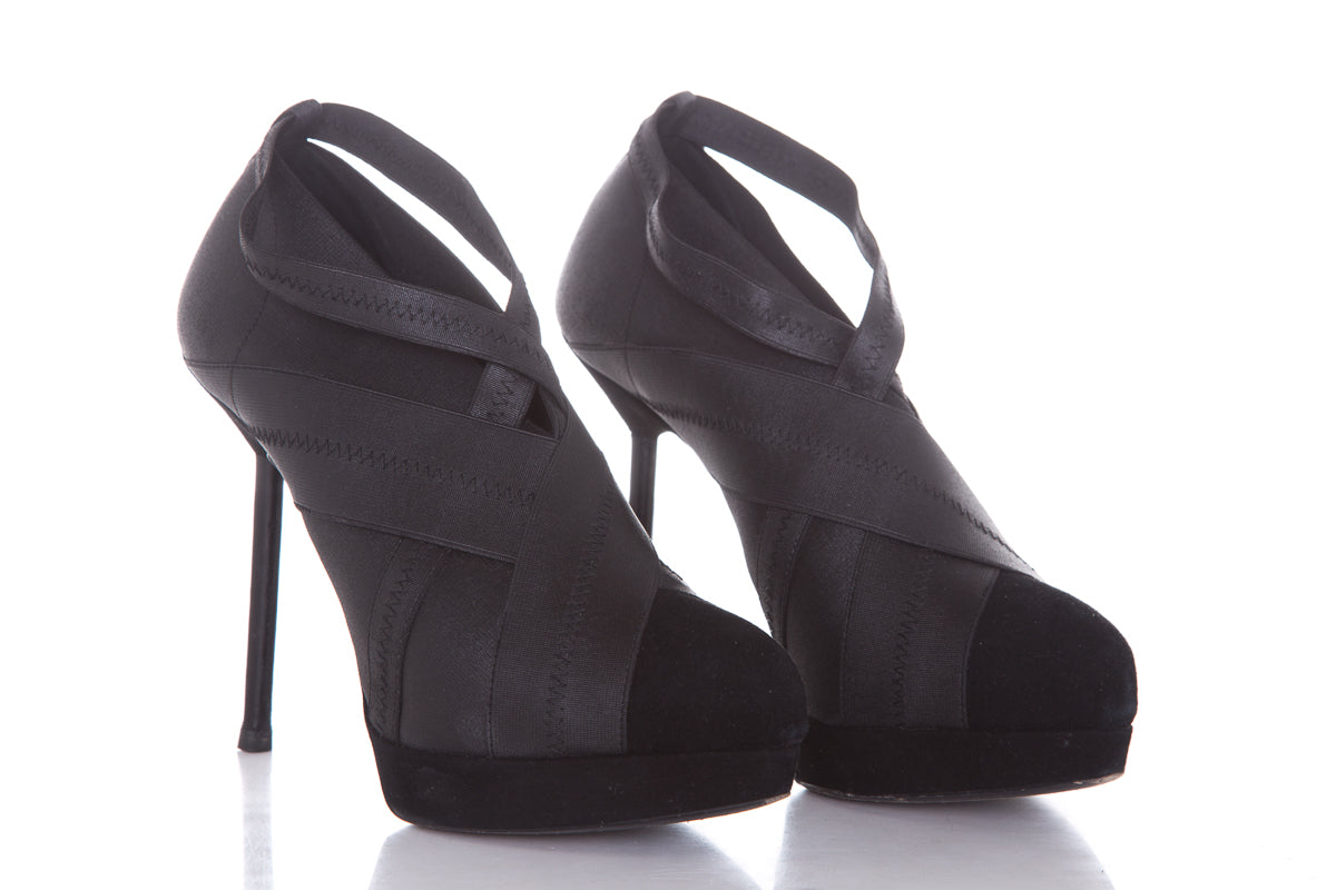 YSL Black Suede & Elastic Bandage Heels SZ 38 - fashionupstore1