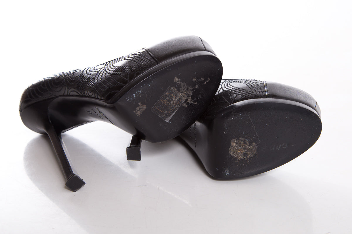 YSL Black Embroider Heels SZ 35 - fashionupstore1