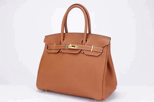 HERMES BIRKIN 25 - 40CM (WITH SERIAL NUMBER) GOLD COLOR TOGO LEATHER, GOLD HARDWARE, WITH KEYS, LOCK, DUST & BOX - fashionupstore1