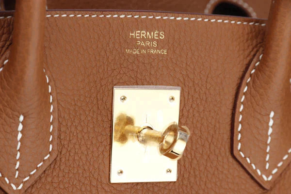 HERMES BIRKIN 25 - 40CM (WITH SERIAL NUMBER) GOLD COLOR TOGO LEATHER, GOLD HARDWARE, WITH KEYS, LOCK, DUST & BOX - fashionupstore1