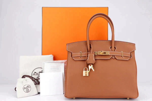 HERMES BIRKIN 25 - 40CM (WITH SERIAL NUMBER) GOLD COLOR TOGO LEATHER, GOLD HARDWARE, WITH KEYS, LOCK, DUST & BOX - fashionupstore1