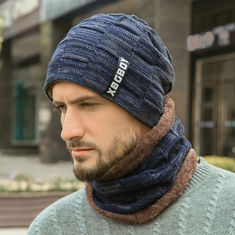 Thickened Woolen Knitted Cap with Scarf - fashionupstore1