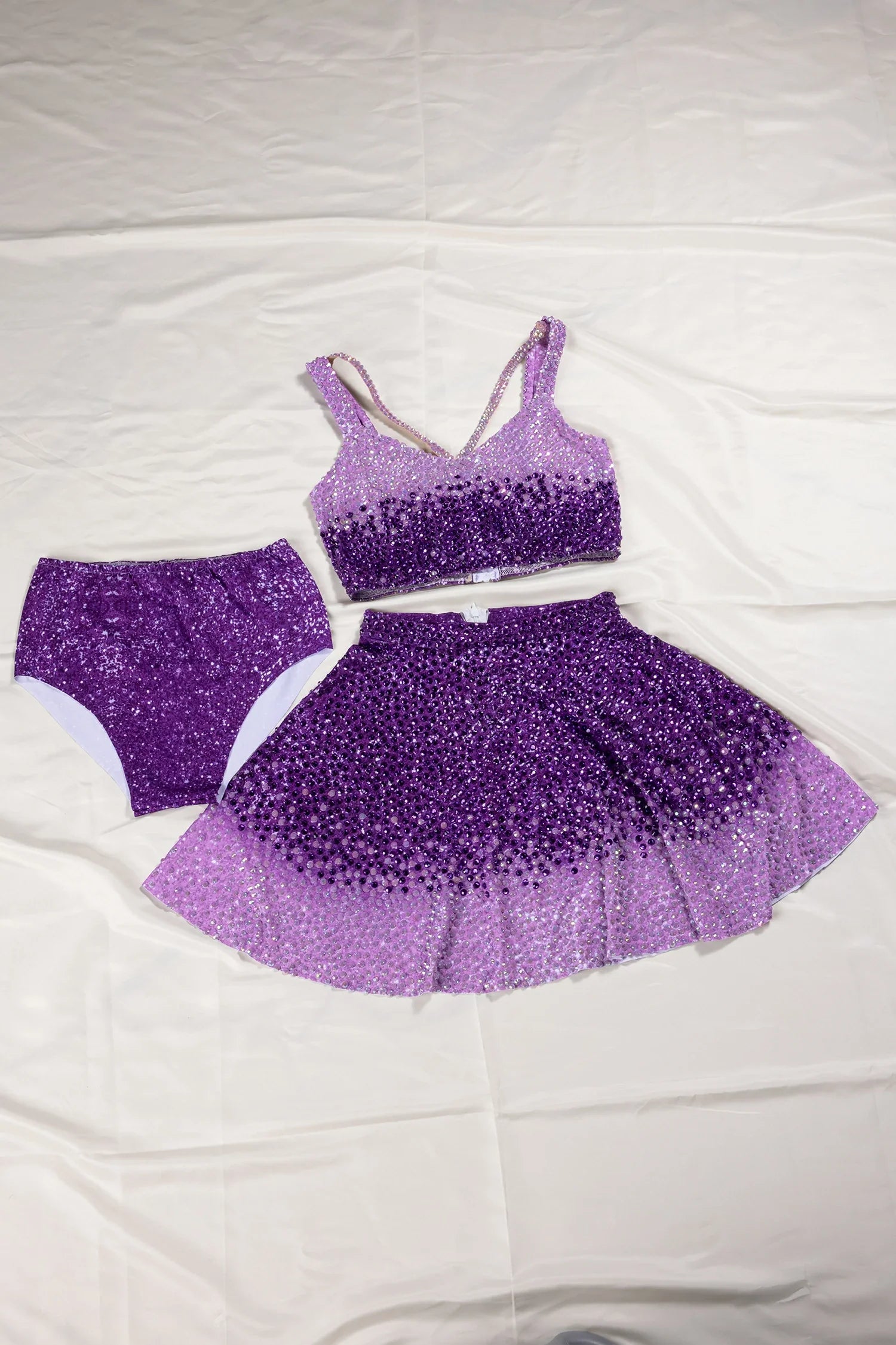 Pre-Sale Margeta Rhinestone Ombre Glitter 3 Piece Skirt Set - fashionupstore1