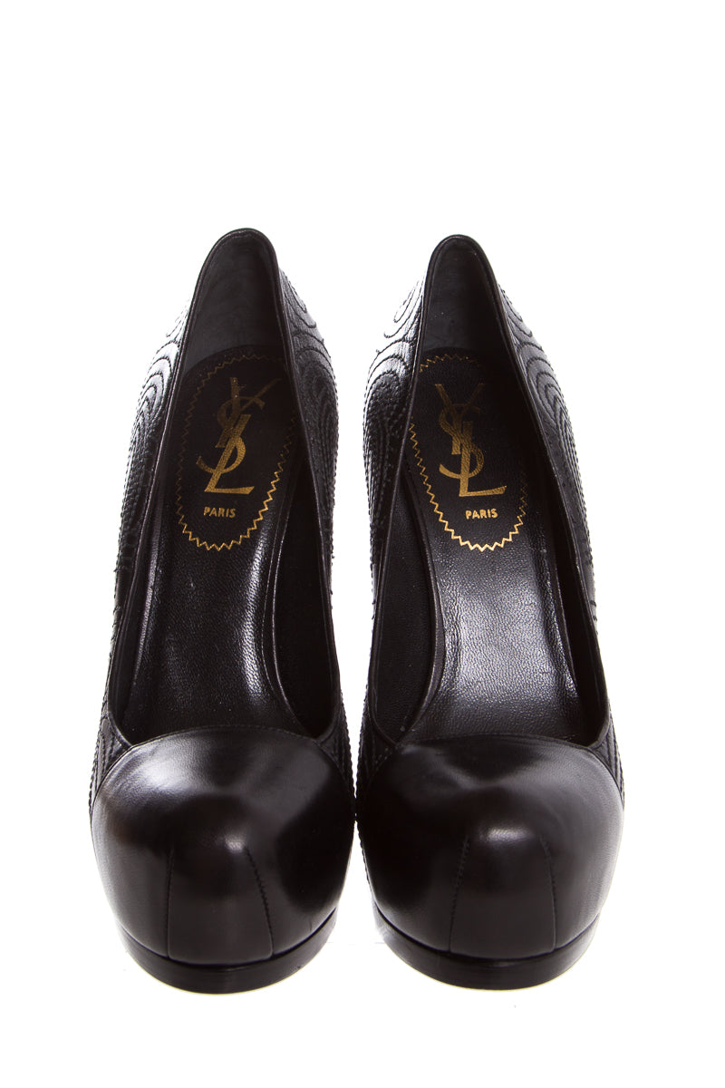 YSL Black Embroider Heels SZ 35 - fashionupstore1