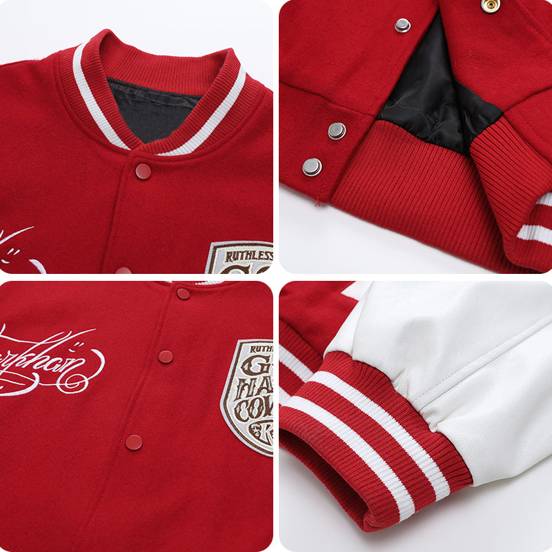 [Clearance] 1984 Baseball Jacket Embroidered Badges Red M - fashionupstore1