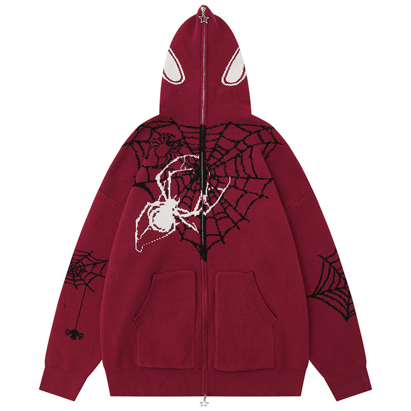 1984® Gothic Hooded Knit Sweater Spider Web 1984brand