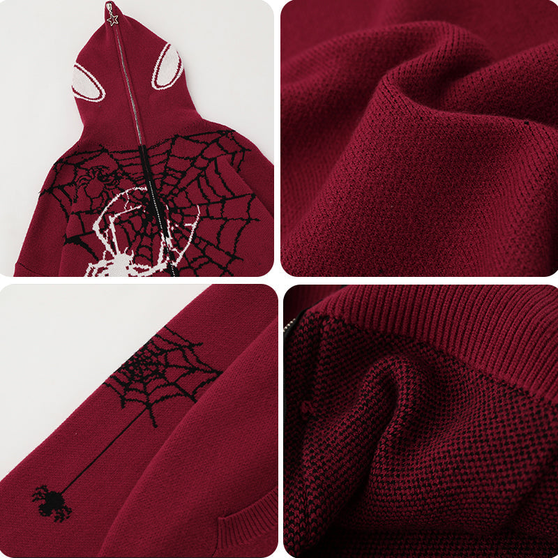 1984® Gothic Hooded Knit Sweater Spider Web 1984brand