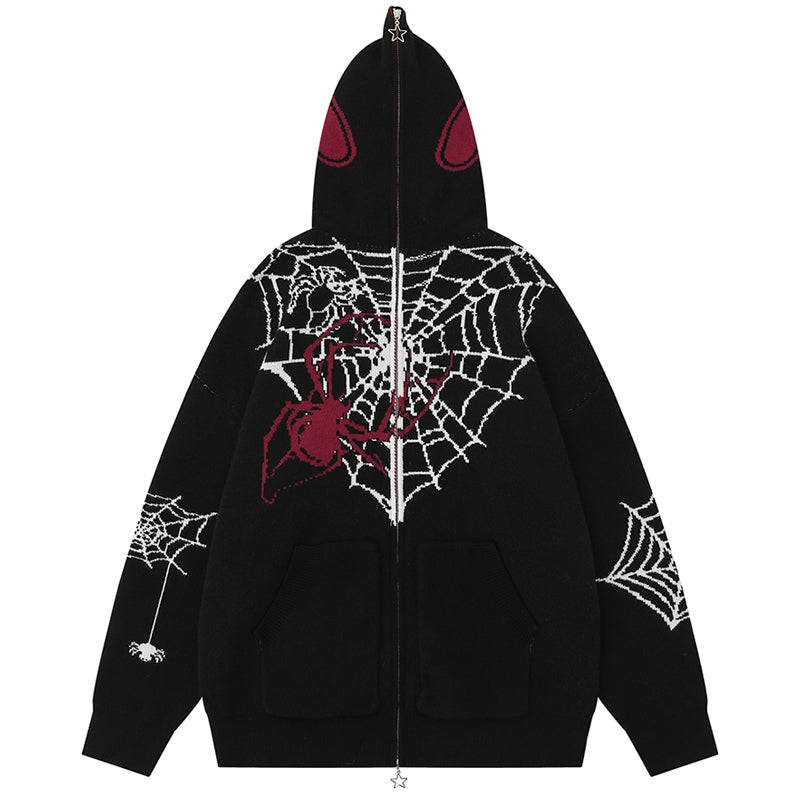 1984® Gothic Hooded Knit Sweater Spider Web 1984brand