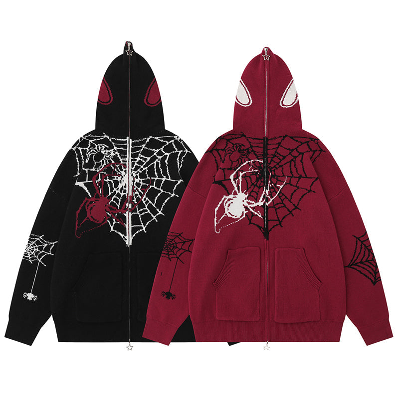 1984® Gothic Hooded Knit Sweater Spider Web 1984brand