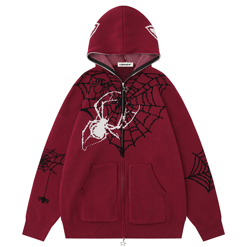 1984® Gothic Hooded Knit Sweater Spider Web 1984brand