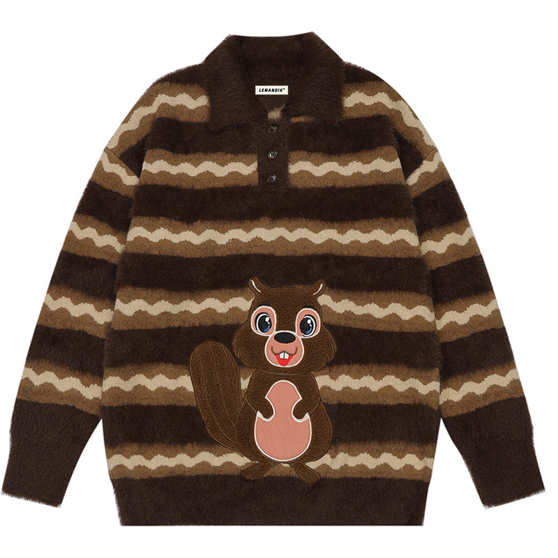 1984® Striped Knit Sweater Flocked Squirrel 1984brand