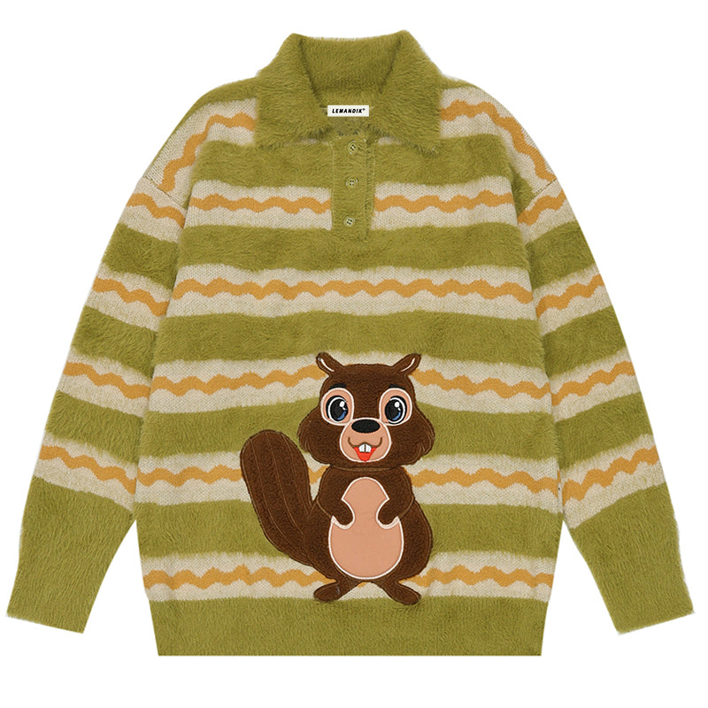 1984® Striped Knit Sweater Flocked Squirrel 1984brand