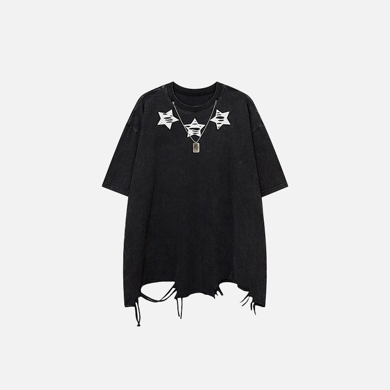 Y2k Chain Ripped Washed T-shirt - fashionupstore1