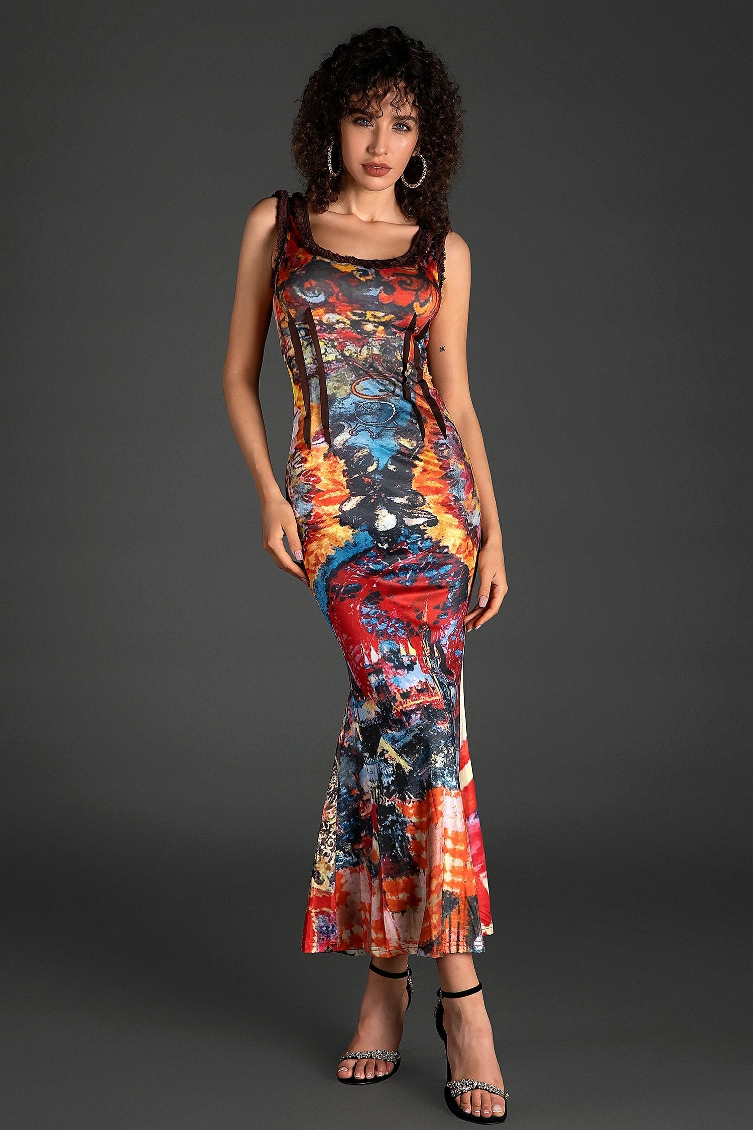 Zenea Sleeveless Tie Dye Print Midi Dress - fashionupstore1