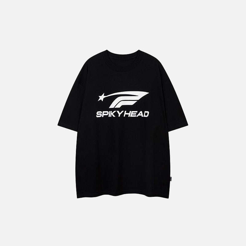 "Spiky Head" Letter Print T-shirt - fashionupstore1