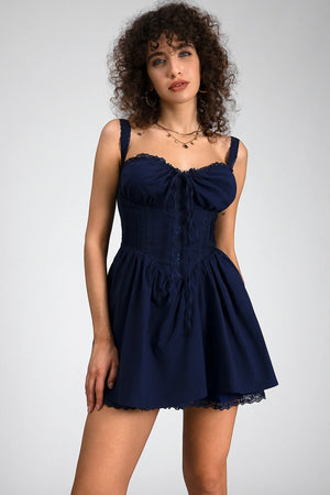 Yvonne Strap Woven Mini Dress In Blue - fashionupstore1