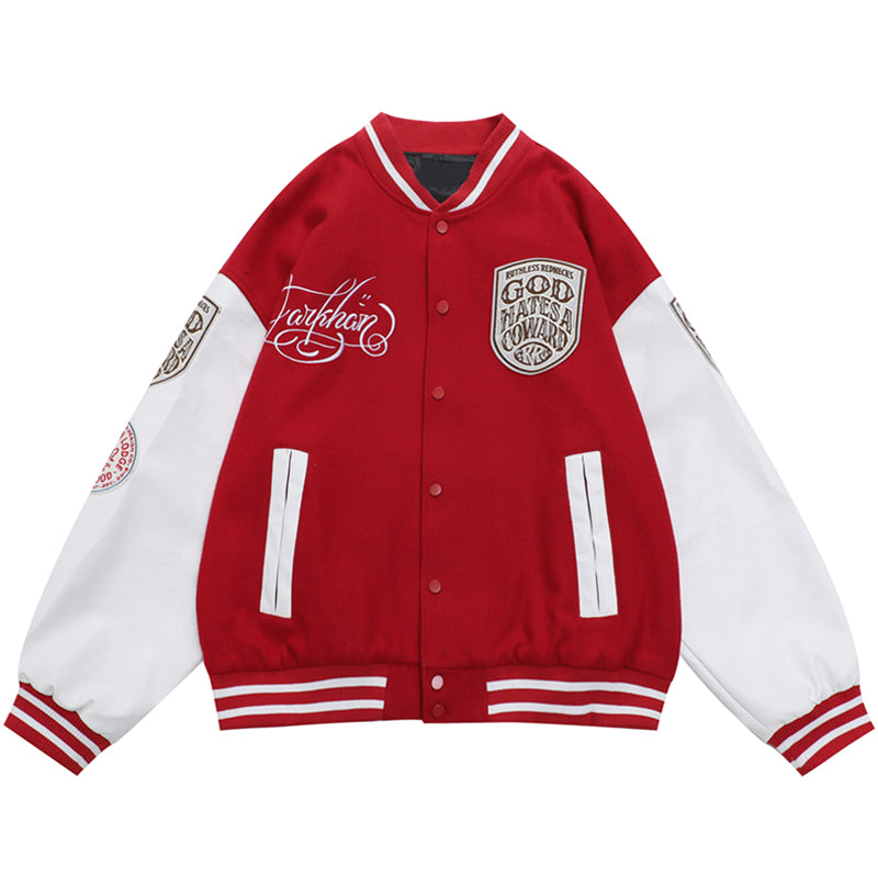 [Clearance] 1984 Baseball Jacket Embroidered Badges Red M - fashionupstore1