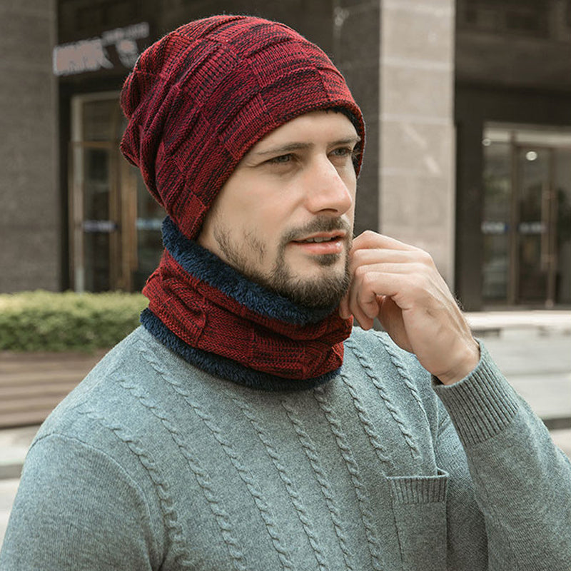 Thickened Woolen Knitted Cap with Scarf - fashionupstore1