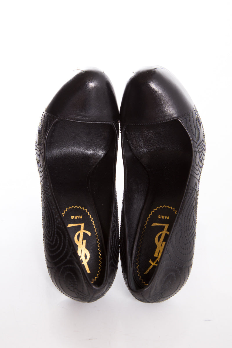 YSL Black Embroider Heels SZ 35 - fashionupstore1