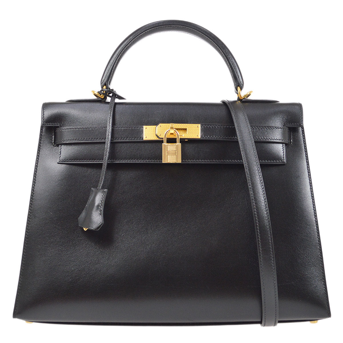 HERMES 2004 KELLY GUILLOCHE 32 SELLIER Black Box Calf - fashionupstore1