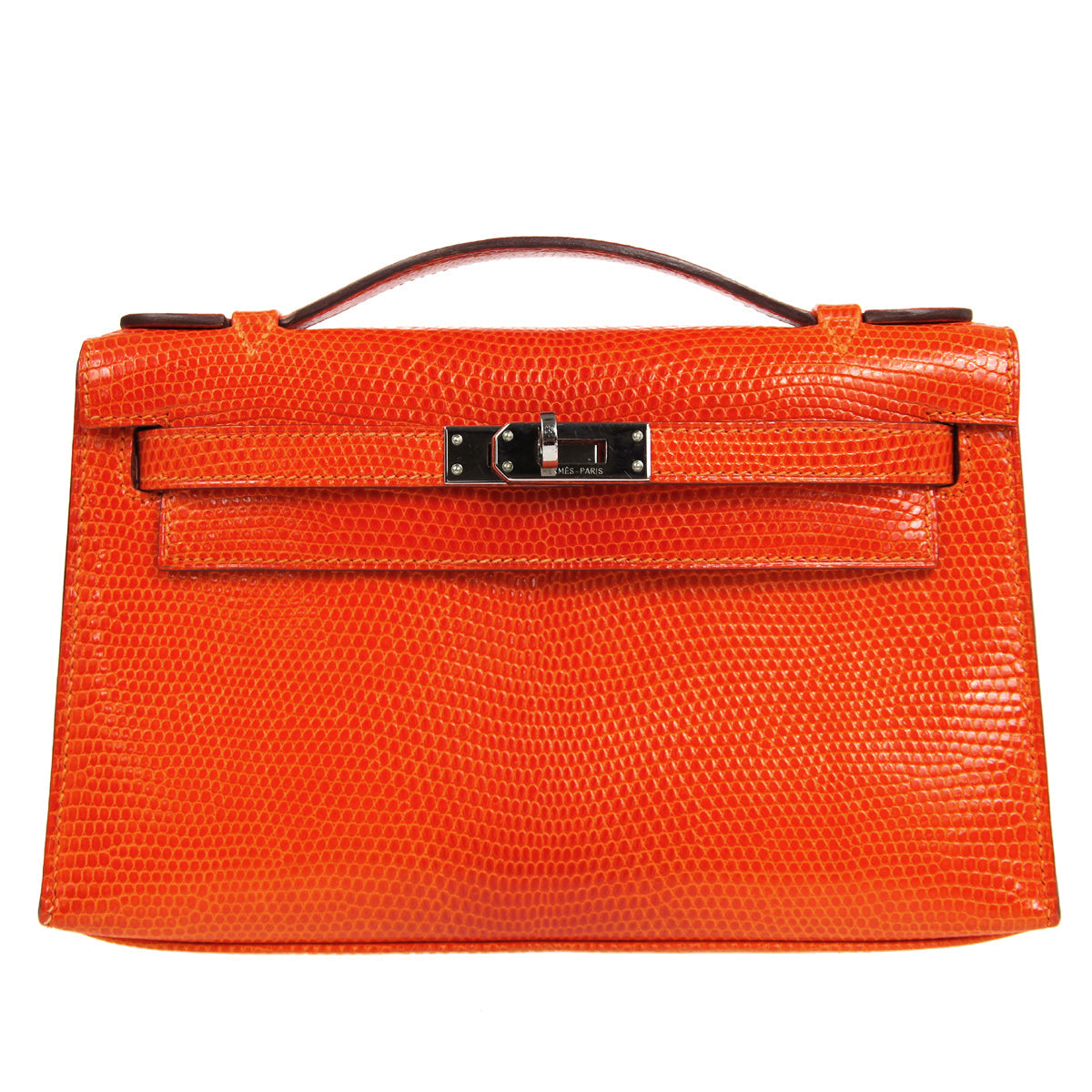 HMS * POCHETTE KELLY Handbag Orange Lizard - fashionupstore1