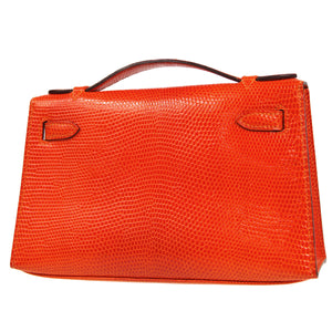 HMS * POCHETTE KELLY Handbag Orange Lizard - fashionupstore1