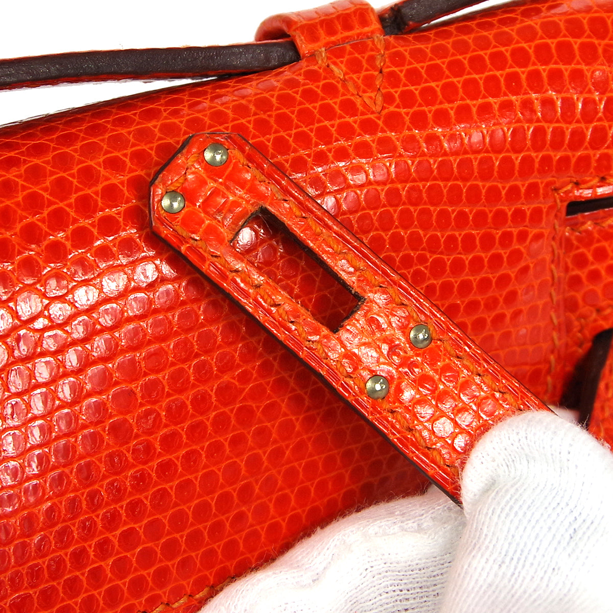 HMS * POCHETTE KELLY Handbag Orange Lizard - fashionupstore1