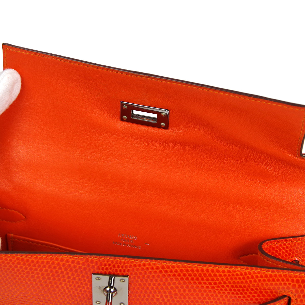 HMS * POCHETTE KELLY Handbag Orange Lizard - fashionupstore1