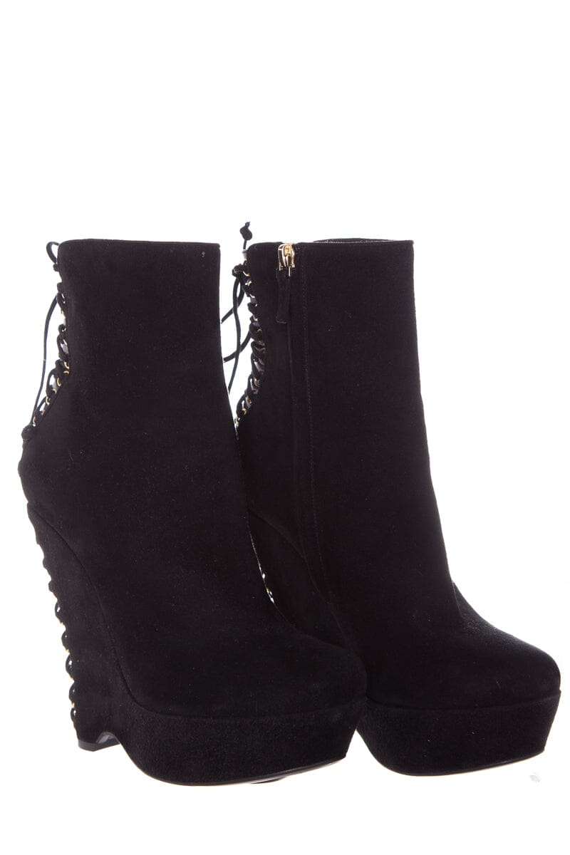 YSL Black Lace Back Detail Boots SZ 39 - fashionupstore1