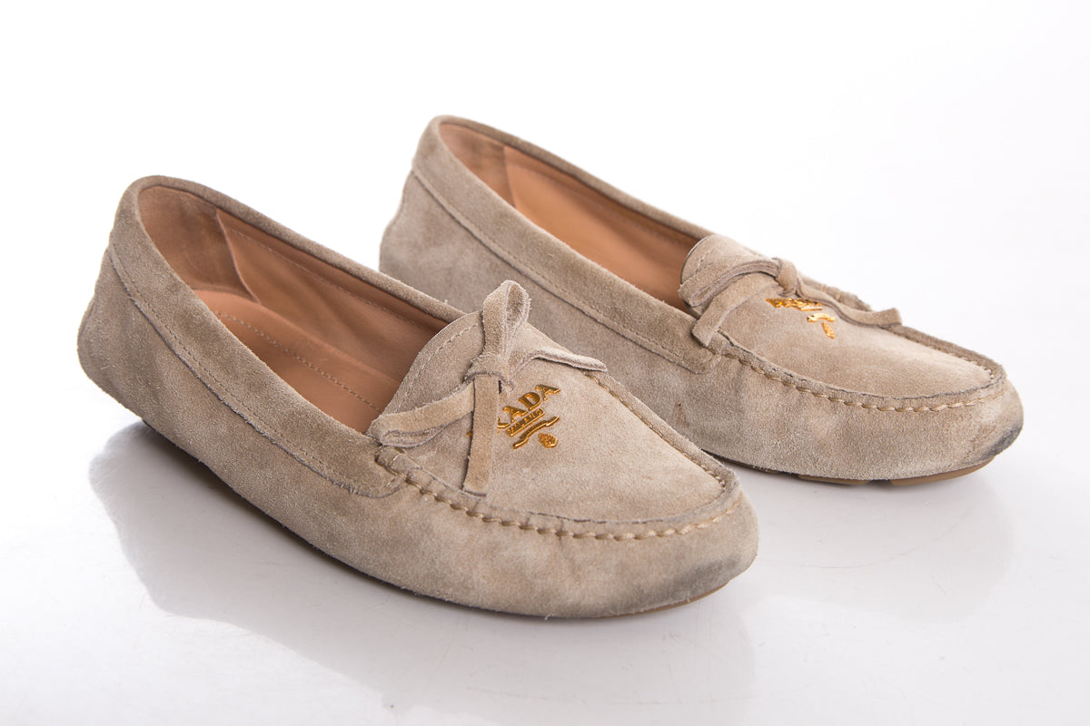 Prada Taupe Suede Loafers SZ 36.5 - fashionupstore1