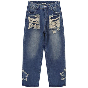 1984® Ripped Wide Leg Jeans Star Patch - 1984brand