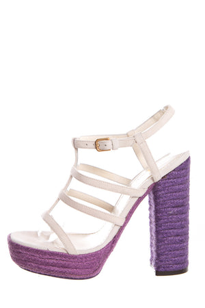 YSL Cream & Purple Jute Woven Heels SZ 35.5 - fashionupstore1