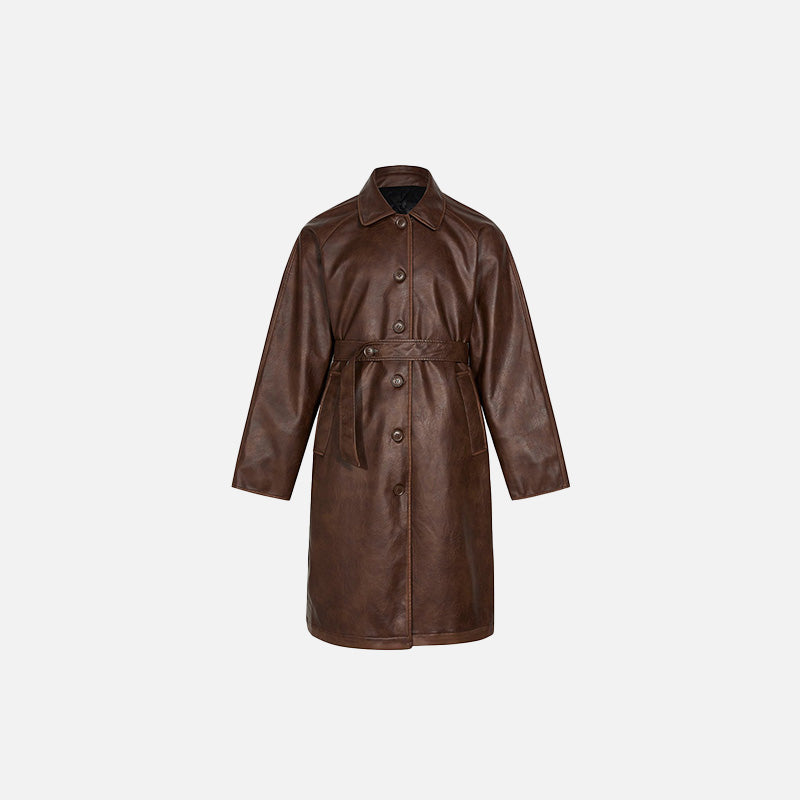 Y2k Solid Color Leather Coat - fashionupstore1