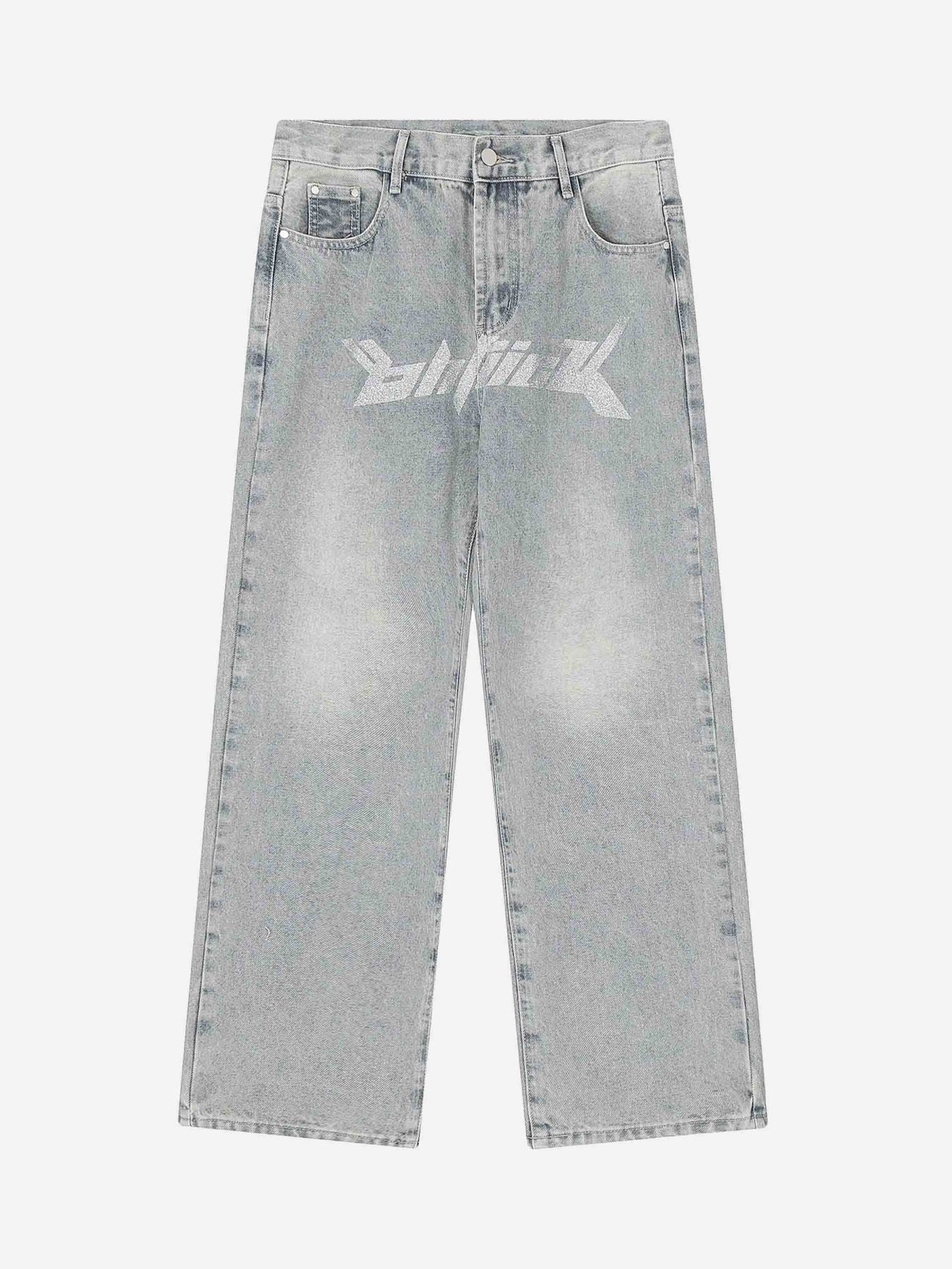 1984 Dark Letter Print Jeans - fashionupstore1